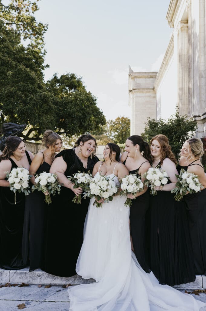 Art museum bridal party portraits